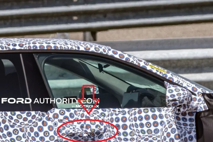 Ranchero EV Pickup Truck What features do you hope the Fathom might have? Ford-EV-Pickup-Prototype-Spy-Shots-July-2026-Exterior-016-passenger-side-window-side-mirror-i