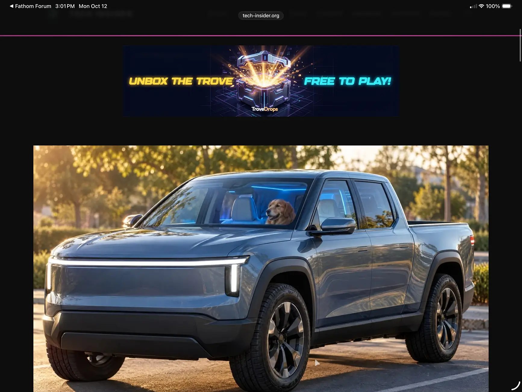 Ranchero EV Pickup Truck Recent article from Tech Insider.org on Ford Fathom features update from Bob Farley IMG_0975