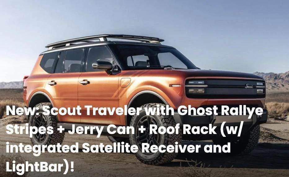 Ranchero EV Pickup Truck Official: Scout EV Pickup & SUV debut w/ Gas Range Extender, 4x4, BOF, Lockers, Sway Bar Disconnect -- All Specs, Wallpapers, Video v-ghost-rallye-stripes-jerry-can-roof-rack-jpg-jpg